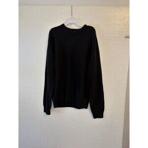 Basic Edition Men L Solid Crew Black Sweater Vintage Grandpa 2000s Minimalist Y2